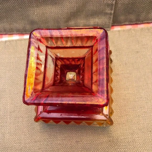 Vintage Amber and Red Glass Pedestal Bowl - Picture 4 of 6